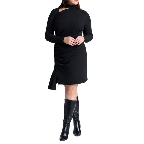 Eloquii Mini Ruched Scarf Dress, Size 22, in Black - Picture 1 of 9